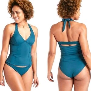 Athleta Sculpted Halter Tankini Oceanic Teal Size 34 D/DD